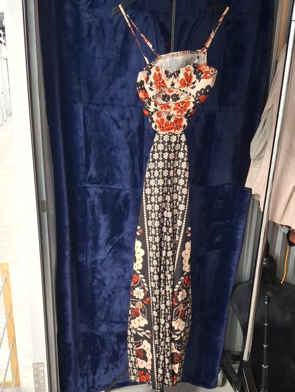 Floral Print Jumpsuit with Spaghetti Straps - Black & Orange